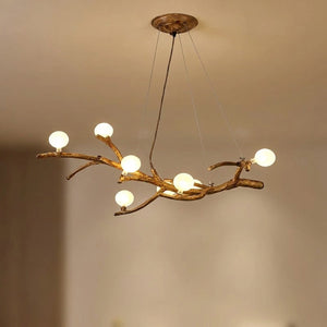 Lustre branches d'arbre avec 8 boules en verre givre lumineuses
