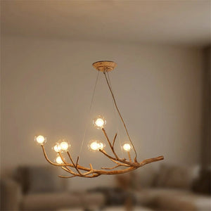 Lustre branches d'arbre avec 8 boules en verre transparent lumineuses