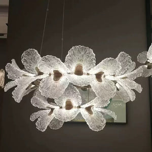 Lustre suspension florale LED vue d ensemble sur fond clair