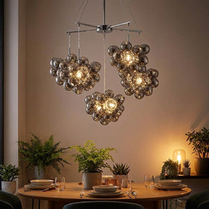 Lustre grappe 5 sphères 45 cm boules verre