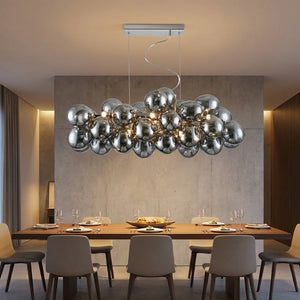 Lustre grappe 8 sphères format barre 80 cm
