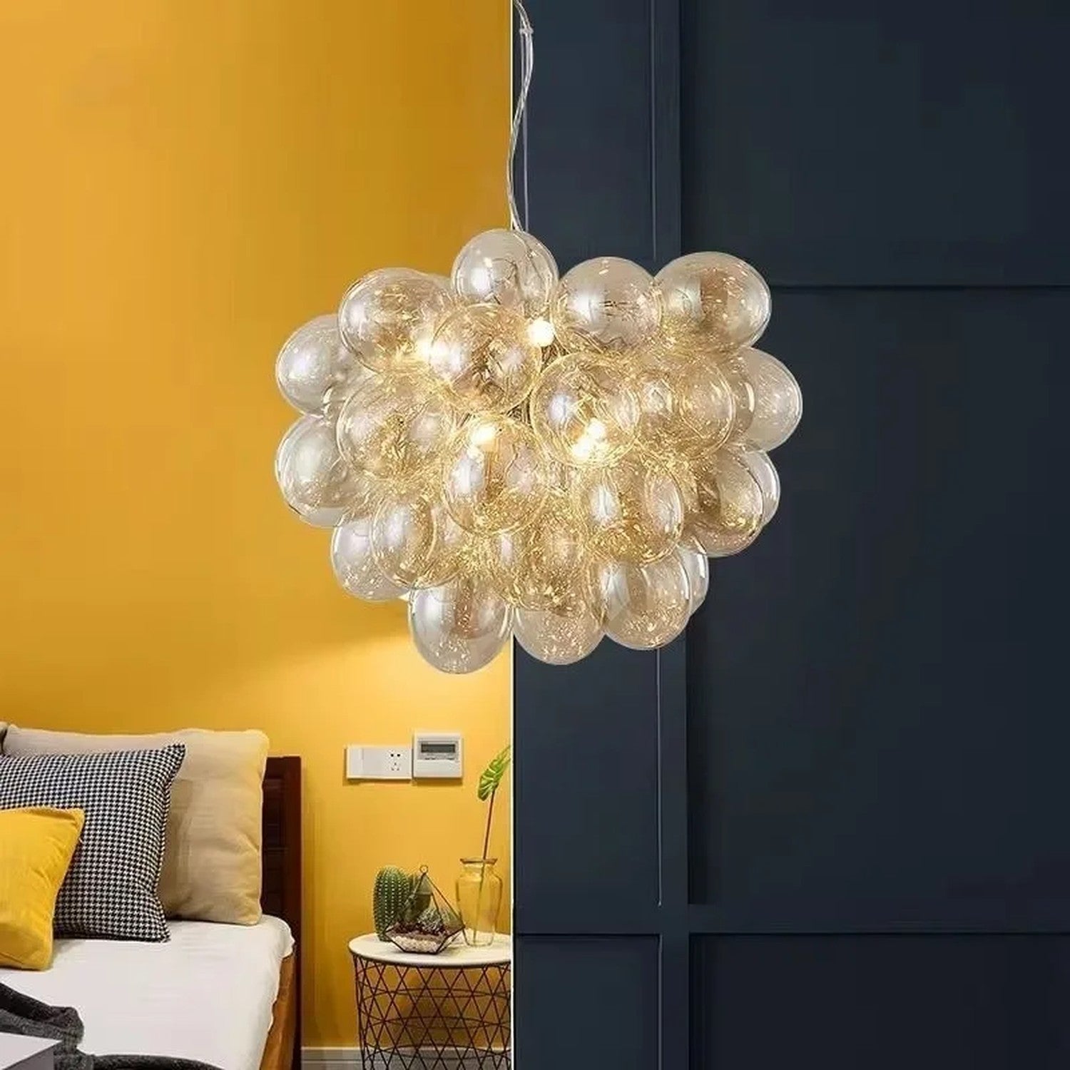 Lustre grappe boules verre multiple sphères suspension plafond