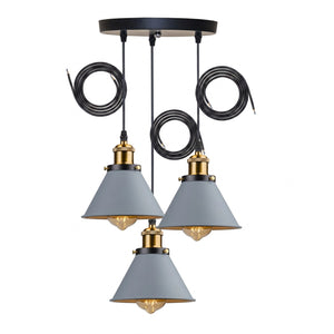 Lustre industriel 3 suspensions abat-jour conique métal coloris gris mat
