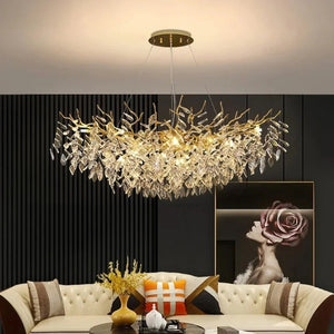 Lustre cristal rond doré allumé suspendu au plafond photographie AliExpress