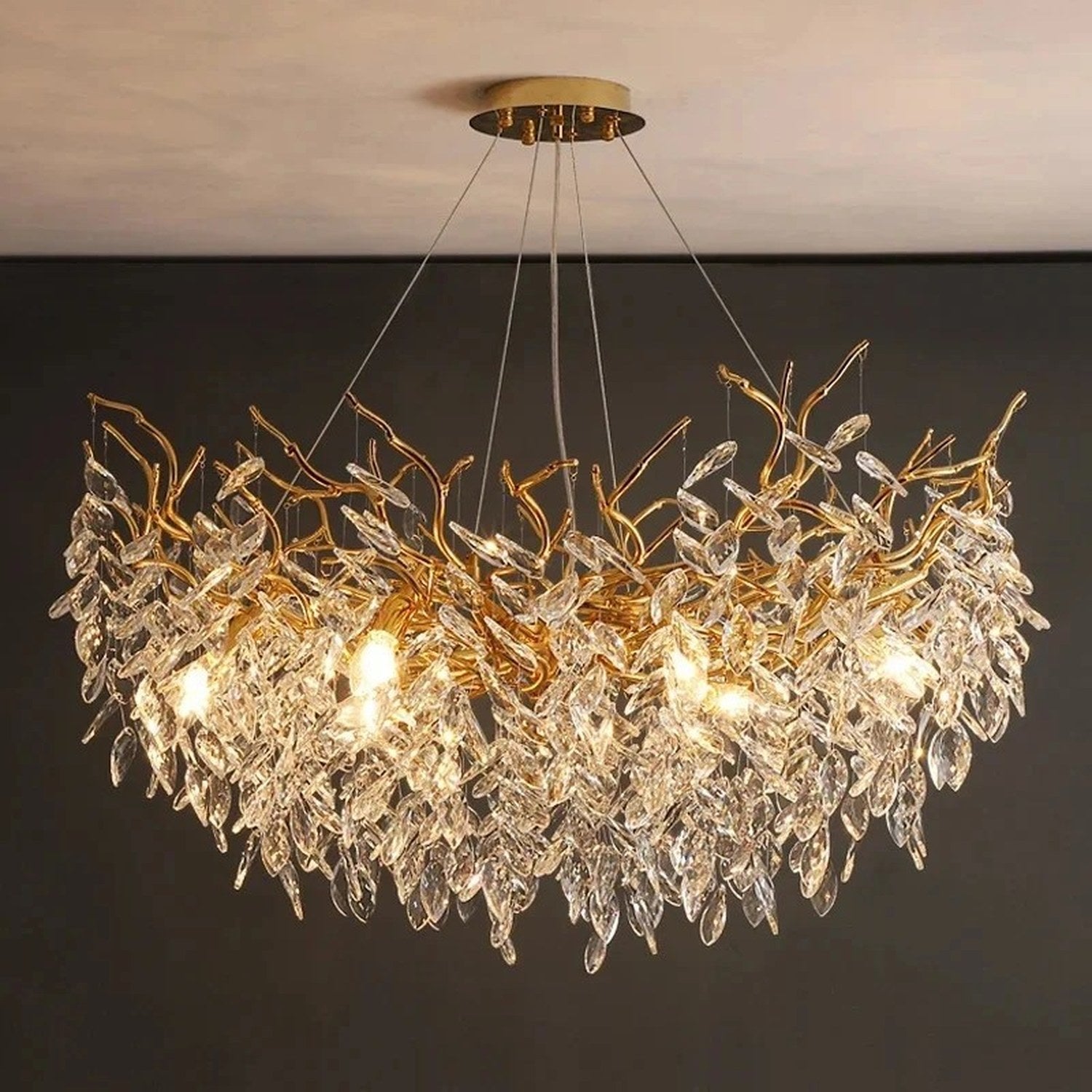 Lustre LED cristal rond vue d ensemble chez soi ambiance chaleureuse
