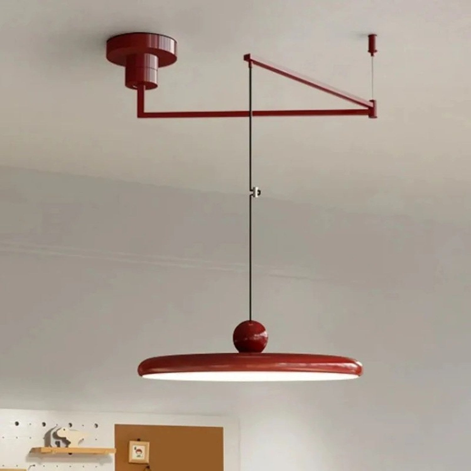 Lustre LED pivotant bras déporté abat-jour plat photo détail 1