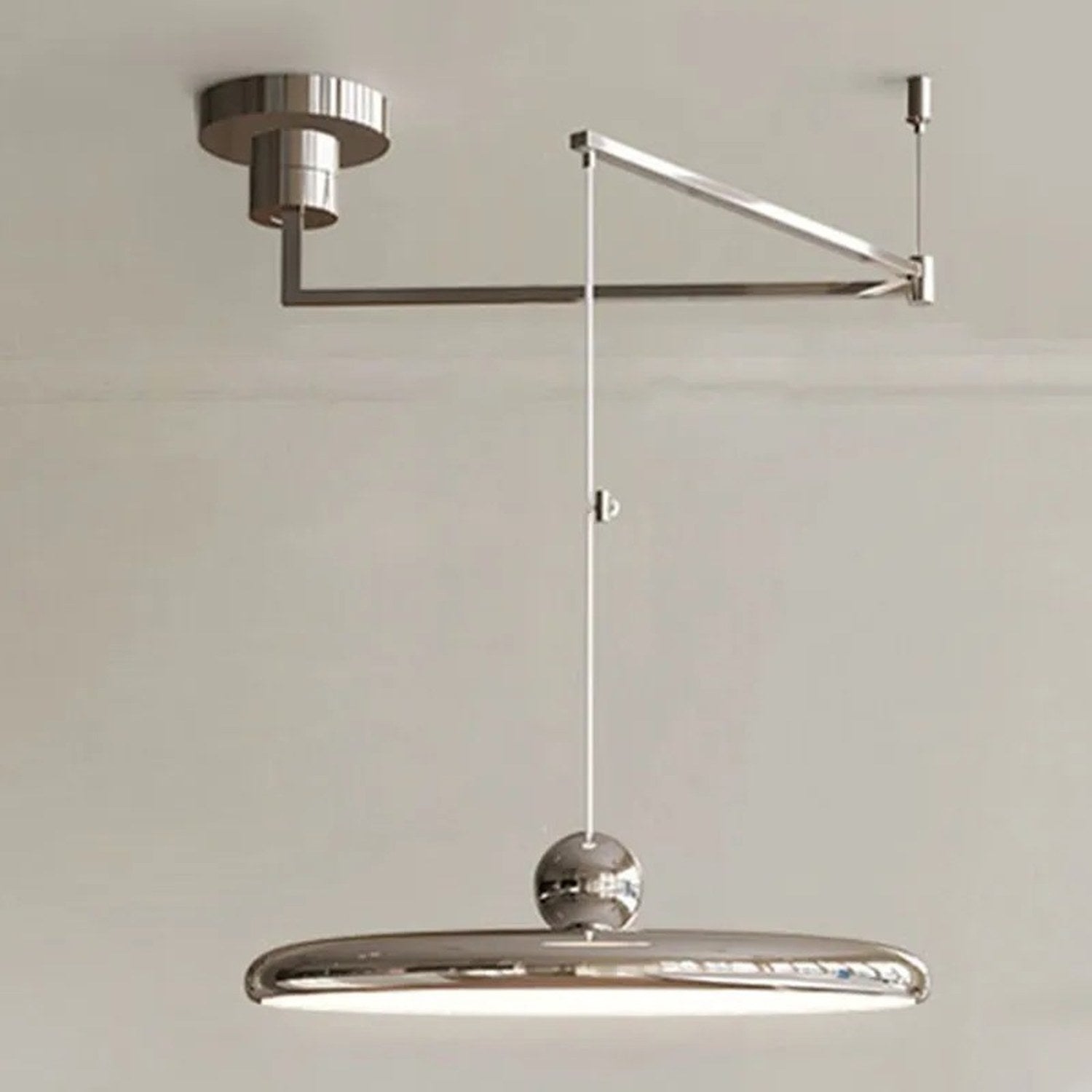 Lustre LED pivotant bras déporté abat-jour plat photo détail 4