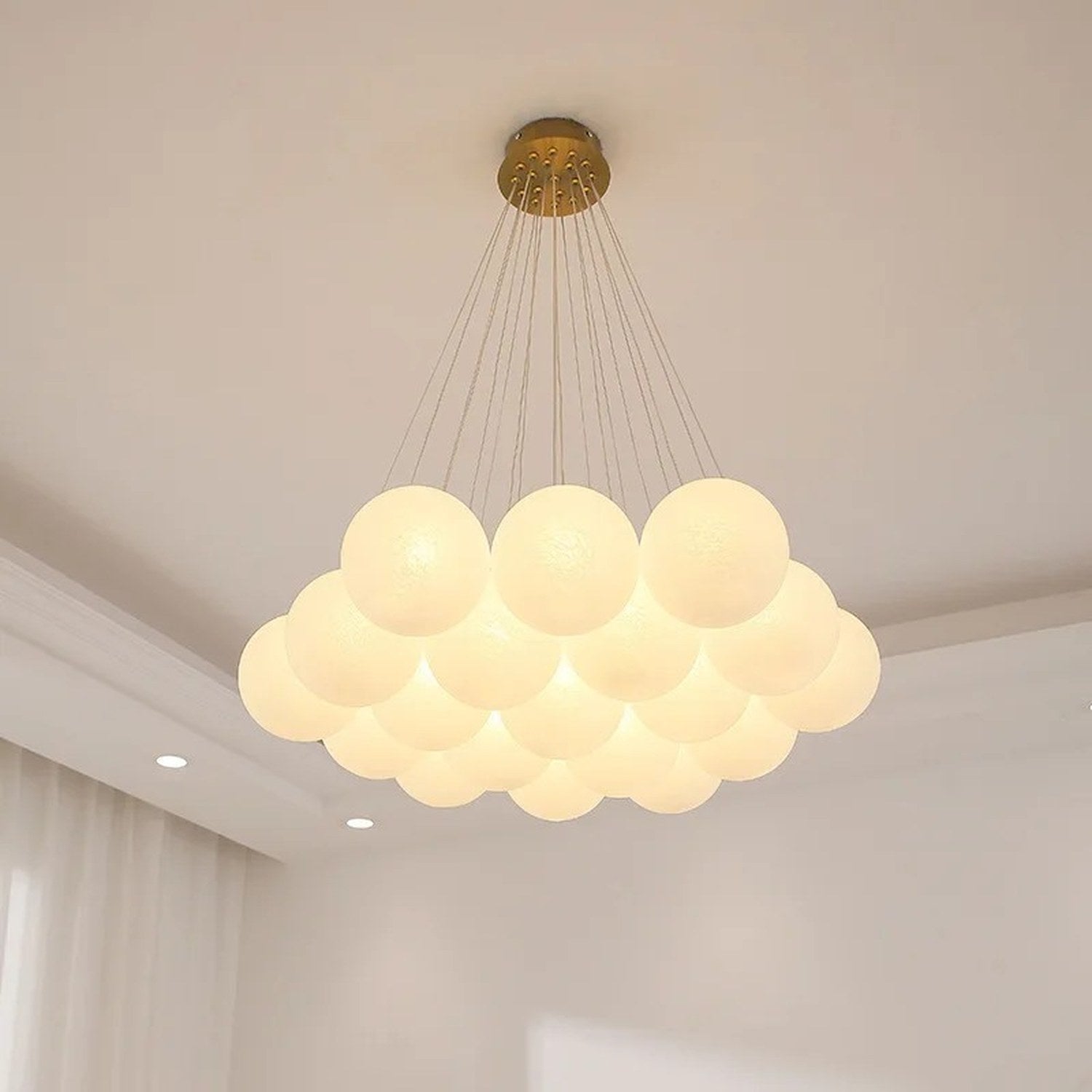 Lustre boule de verre blanc laiteux globes LED style nordique photo 1
