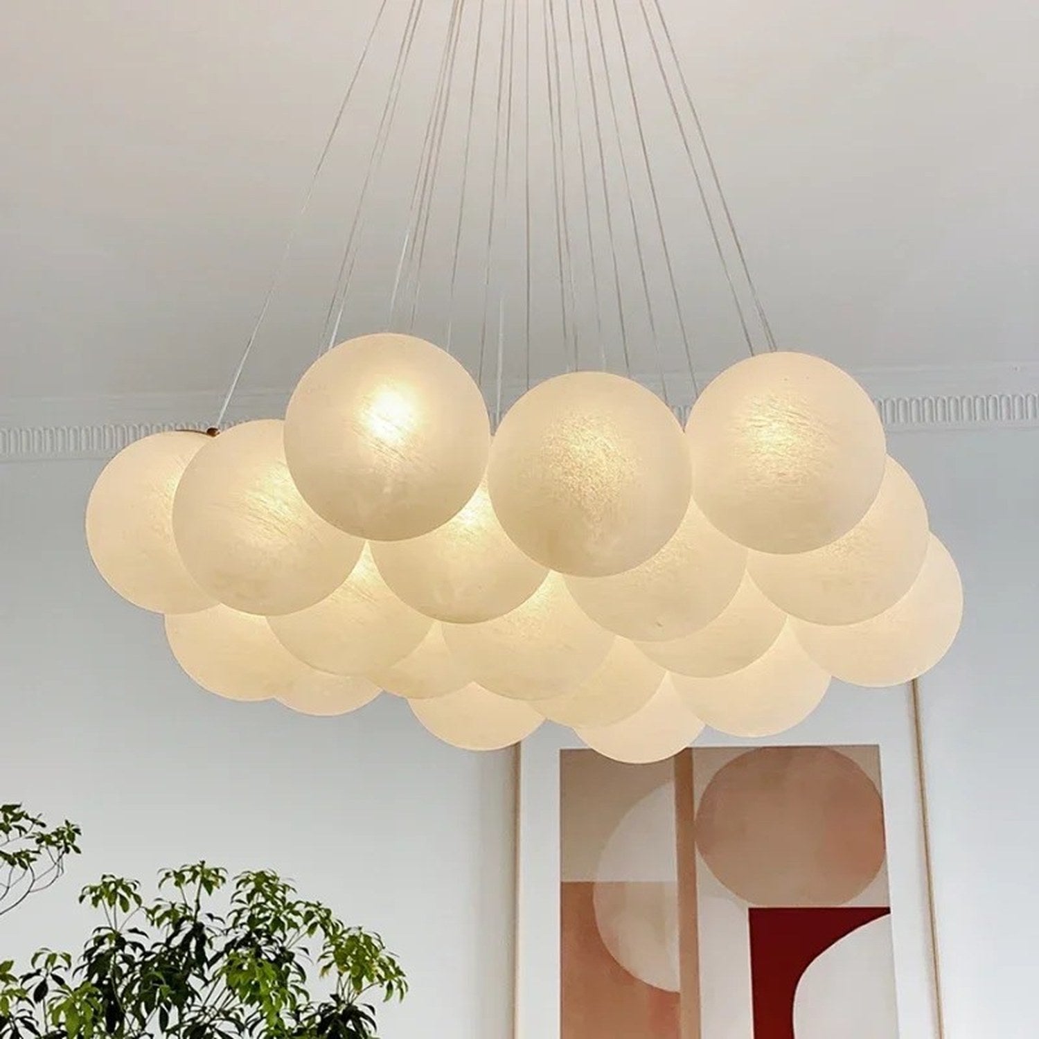 Lustre boule de verre blanc laiteux globes LED style nordique photo 3