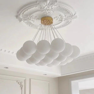 Lustre boule de verre blanc laiteux globes LED style nordique photo 4