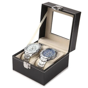 Boîte à montres en cuir noir avec deux emplacements