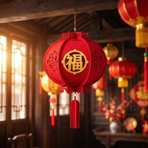 Lanterne chinoise géante en tissu flocké rouge modèle Dragon suspendue pour décoration Nouvel An chinois