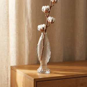 Vase soliflore poisson en verre transparent avec tige de coton - décor table