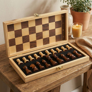 Jeu d'échecs magnétique en bois avec rangement intérieur 24cm