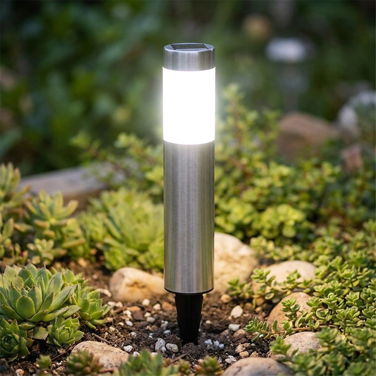 Lampadaire solaire extérieur argenté jardin nuit lumière blanche
