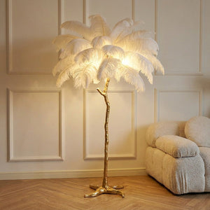 Lampadaire plumes d'autruche nordique blanc