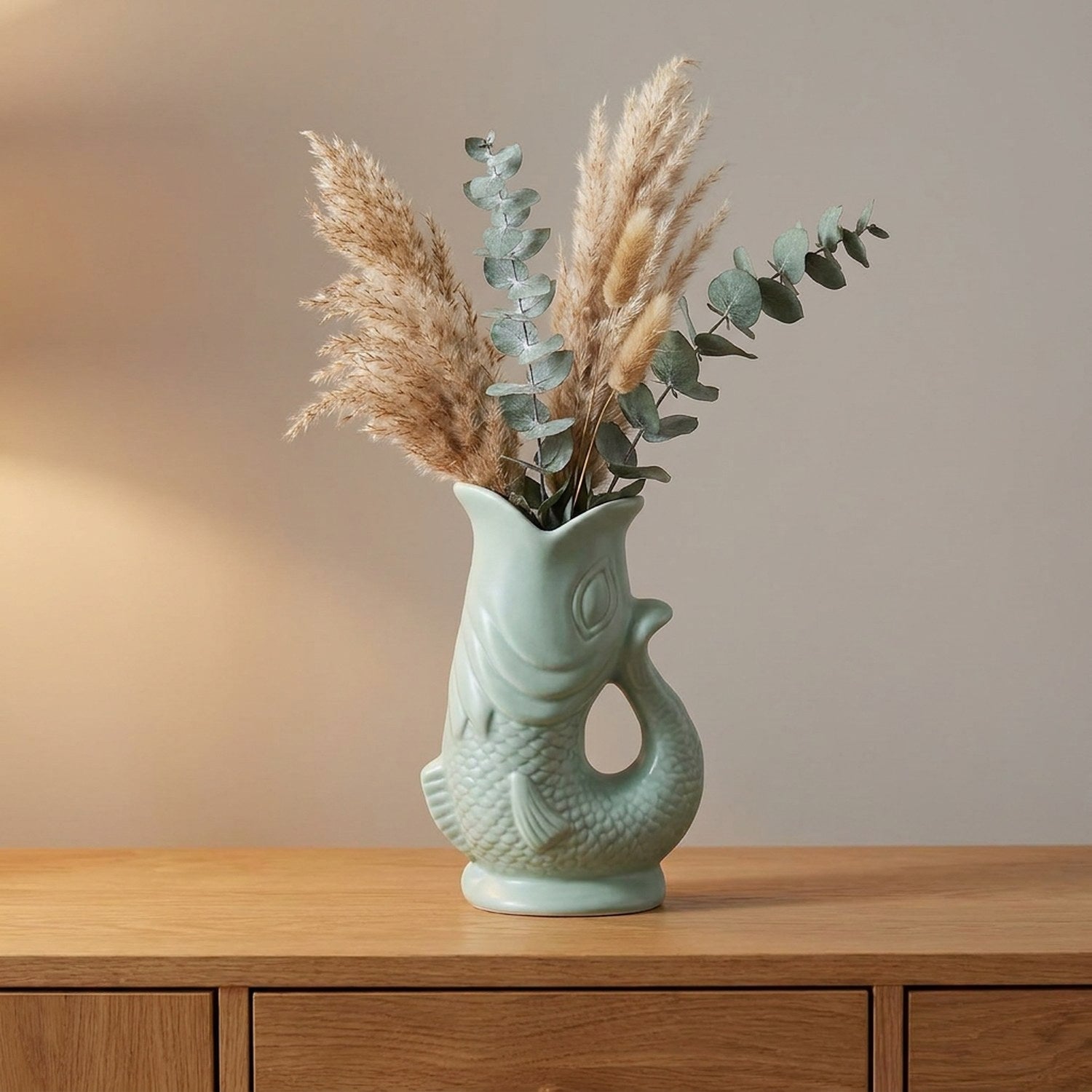 Vase décoratif poisson koi en céramique - coloris vert