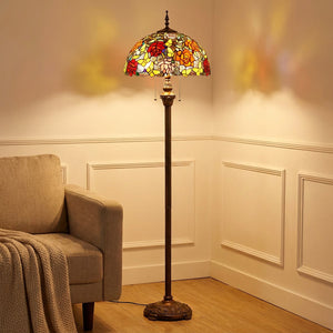 Lampadaire champignon style Tiffany verre teinté motif floral – vue principale