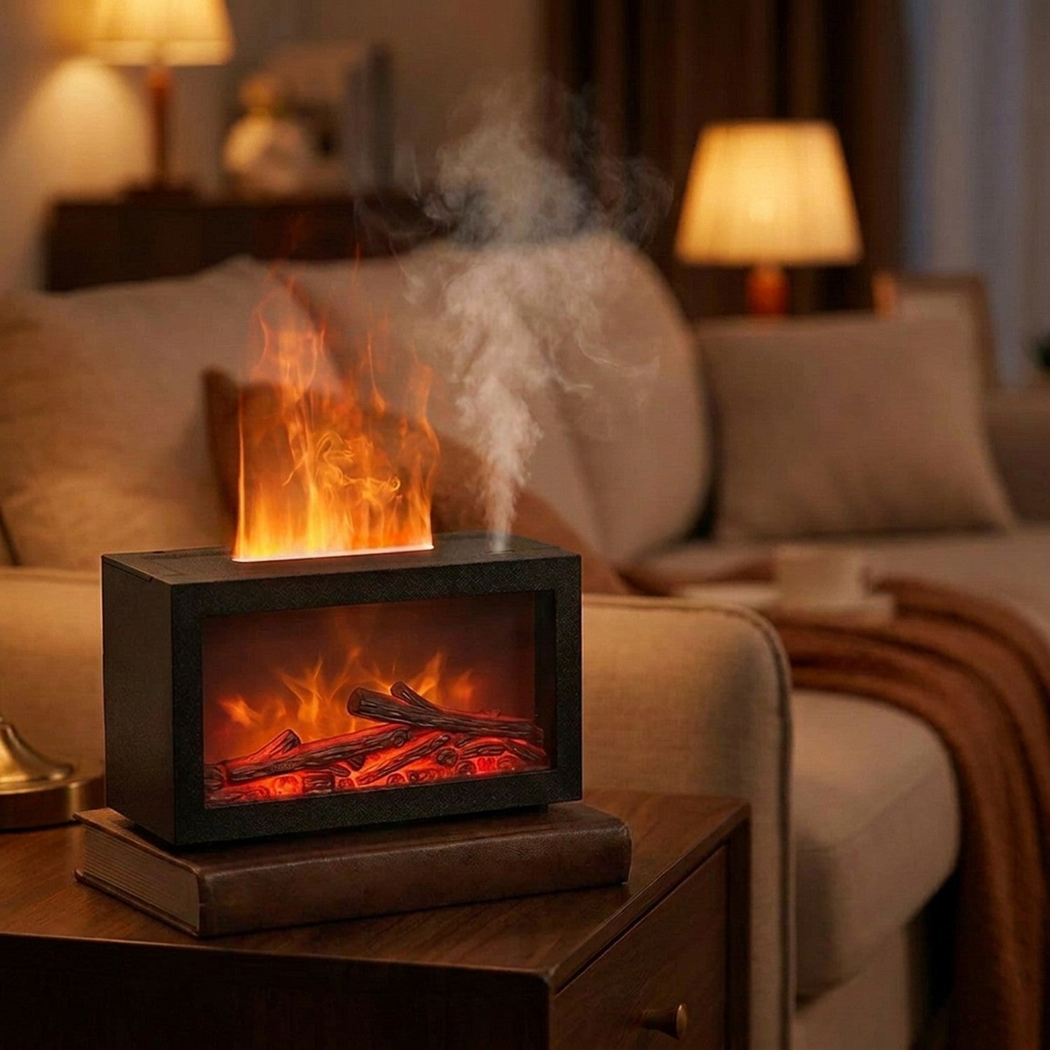 Diffuseur cheminée aromatique effet flamme LED 7 couleurs ambiance cosy