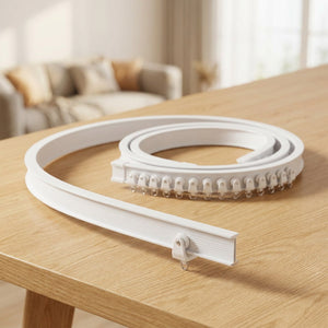 Rail de rideau flexible et pliable blanc courbé avec chariots à roulettes et crochets