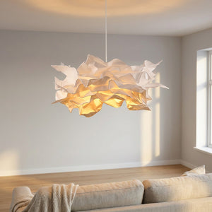 Abat-jour nuage DIY en papier translucide suspendu allumé lumière chaude