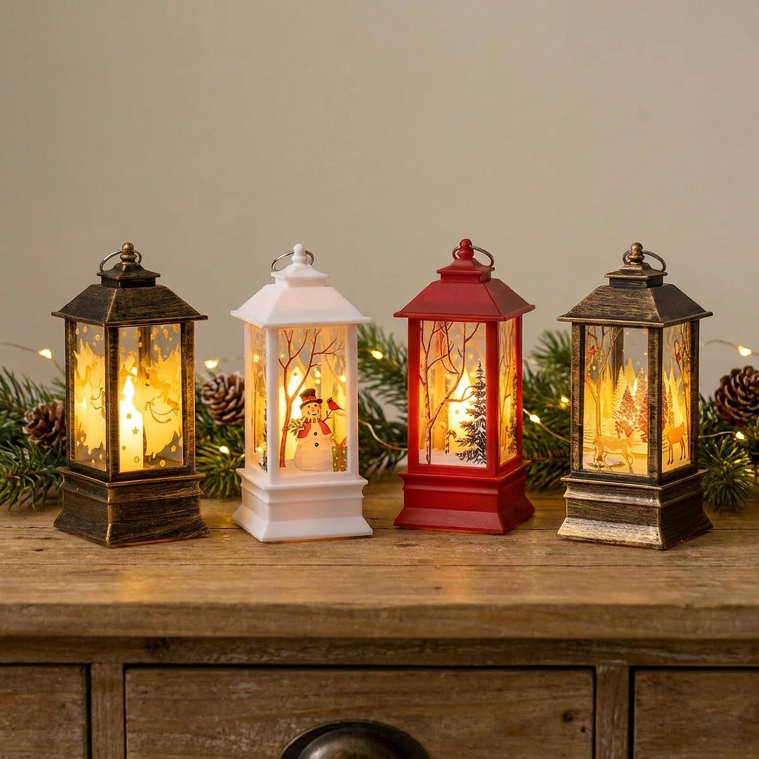 Lanterne de Noël LED 13 cm lot assorti sur console