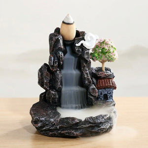 Brûleur d'encens reflux paysage japonais en résine - Fontaine à encens zen