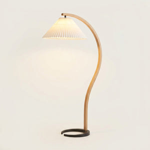 Lampadaire arc rétro en bois nordique abat-jour plissé blanc éclairage salon
