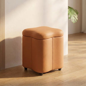 Tabouret coffre de rangement marron caramel à assise rembourrée arrondie