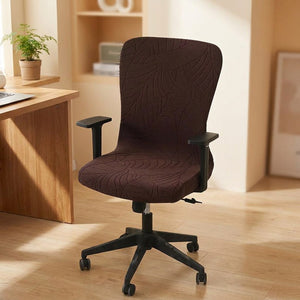 Housse de chaise de bureau marron a motif feuilles