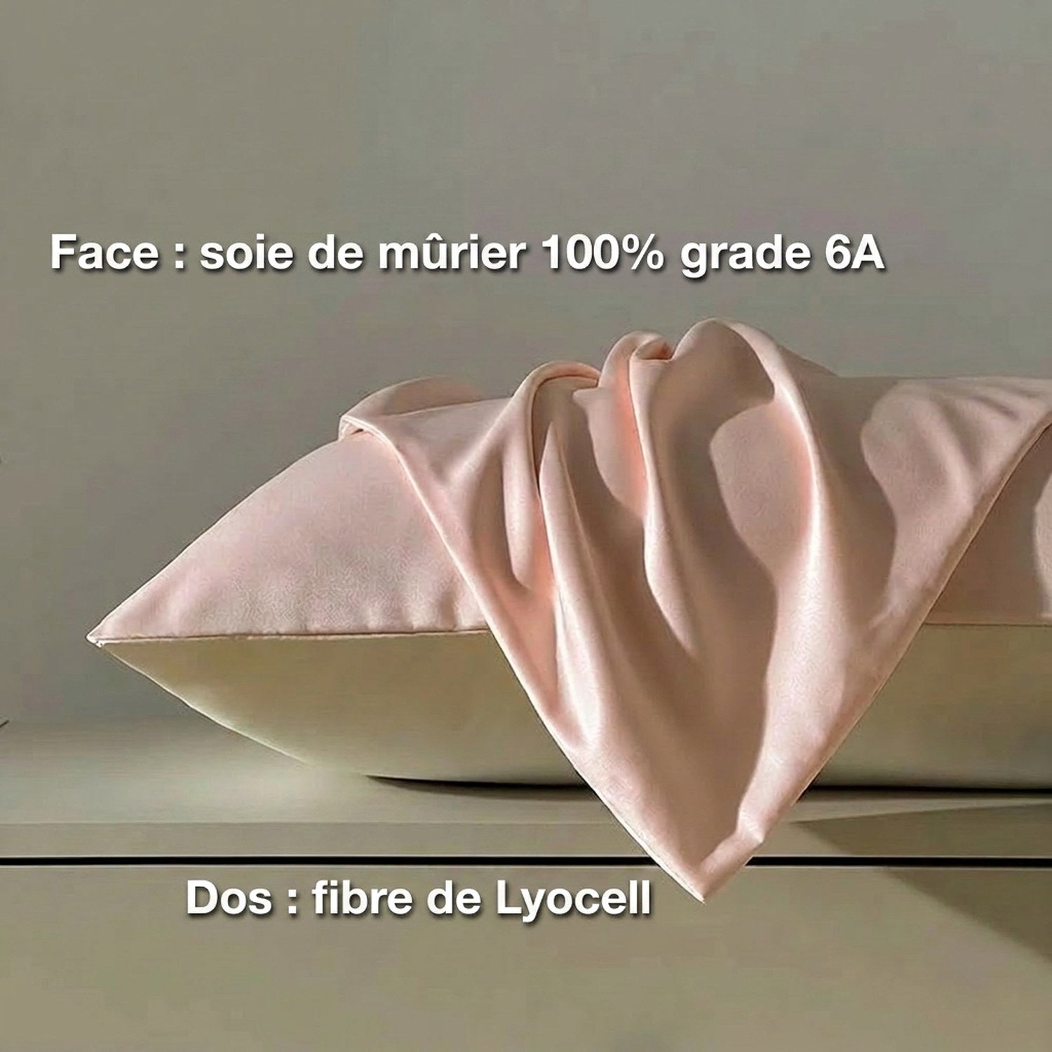 Schéma matière taie d'oreiller soie de mûrier face et dos en fibre de Lyocell
