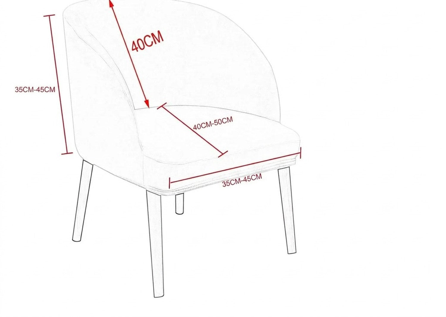 Schéma des dimensions de la housse de chaise en velours : hauteur et largeur en cm