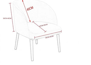 Schéma des dimensions de la housse de chaise en velours : hauteur et largeur en cm