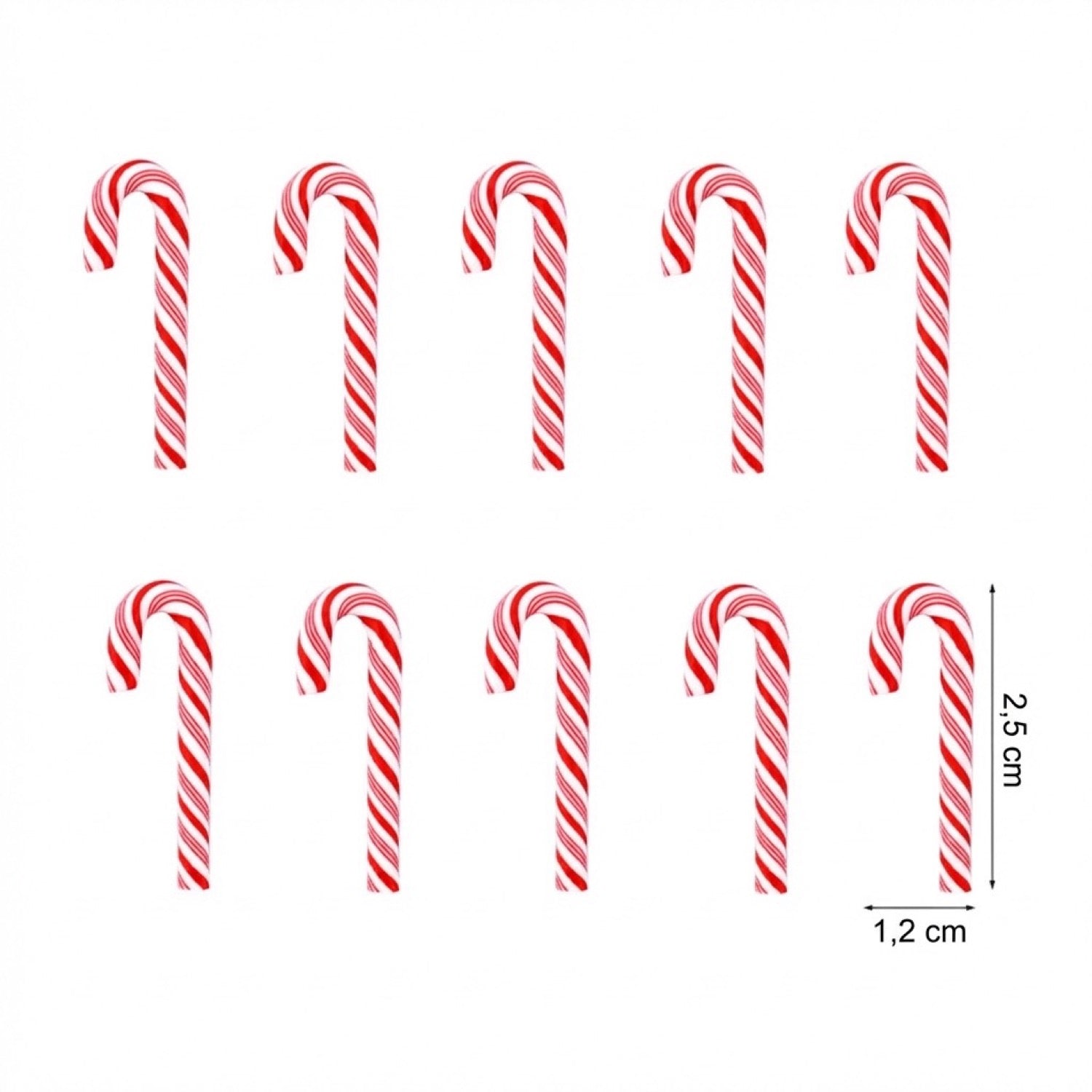 Mini cannes à sucre de Noël dimensions 2,5 cm de hauteur et 1,2 cm de largeur