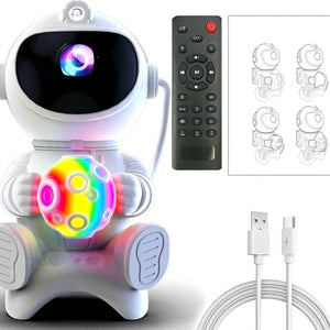 Lampe astronaute avec veilleuse colorée allumée télécommande et câble USB fournis