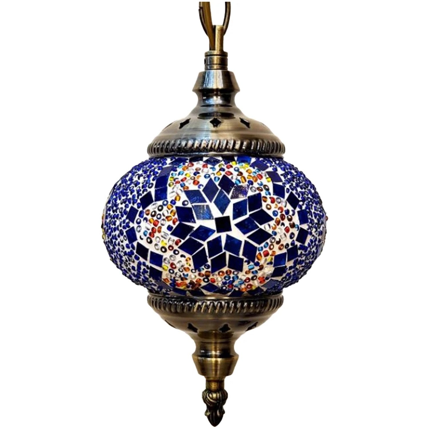 Suspension mosaïque turque coloris Bleu globe en verre