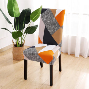 Housse de chaise à mosaïque géométrique orange grise et bleue