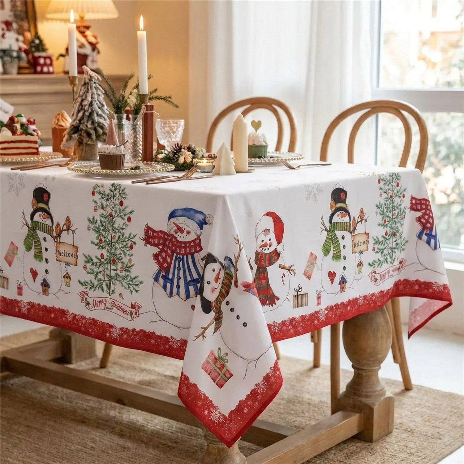 Nappe de Noël motif bonhommes de neige