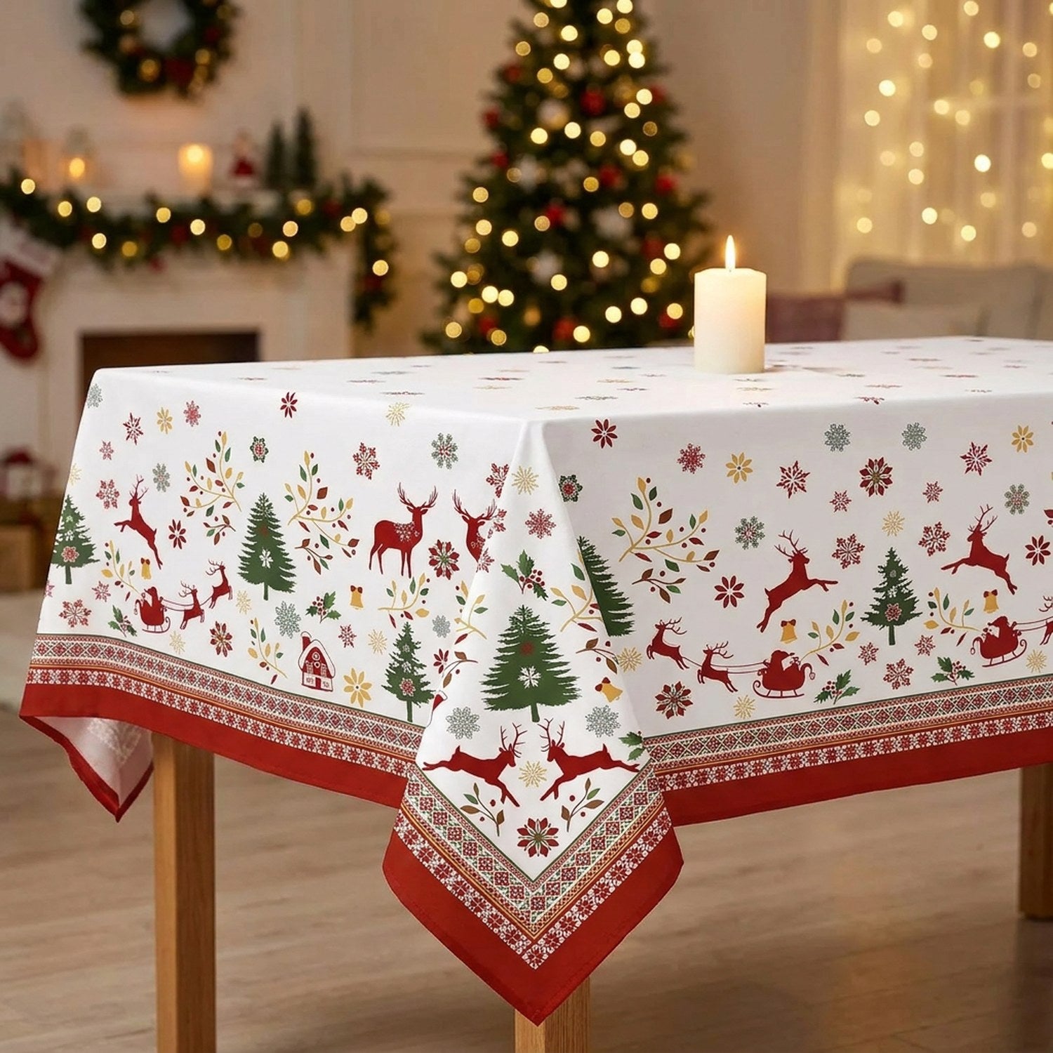 Nappe de Noël motif rennes et sapins