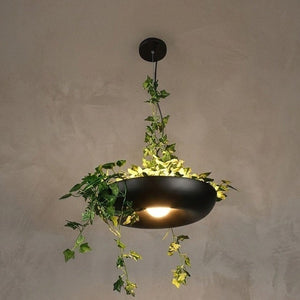 Suspension pot de fleurs LED noire avec plantes retombantes