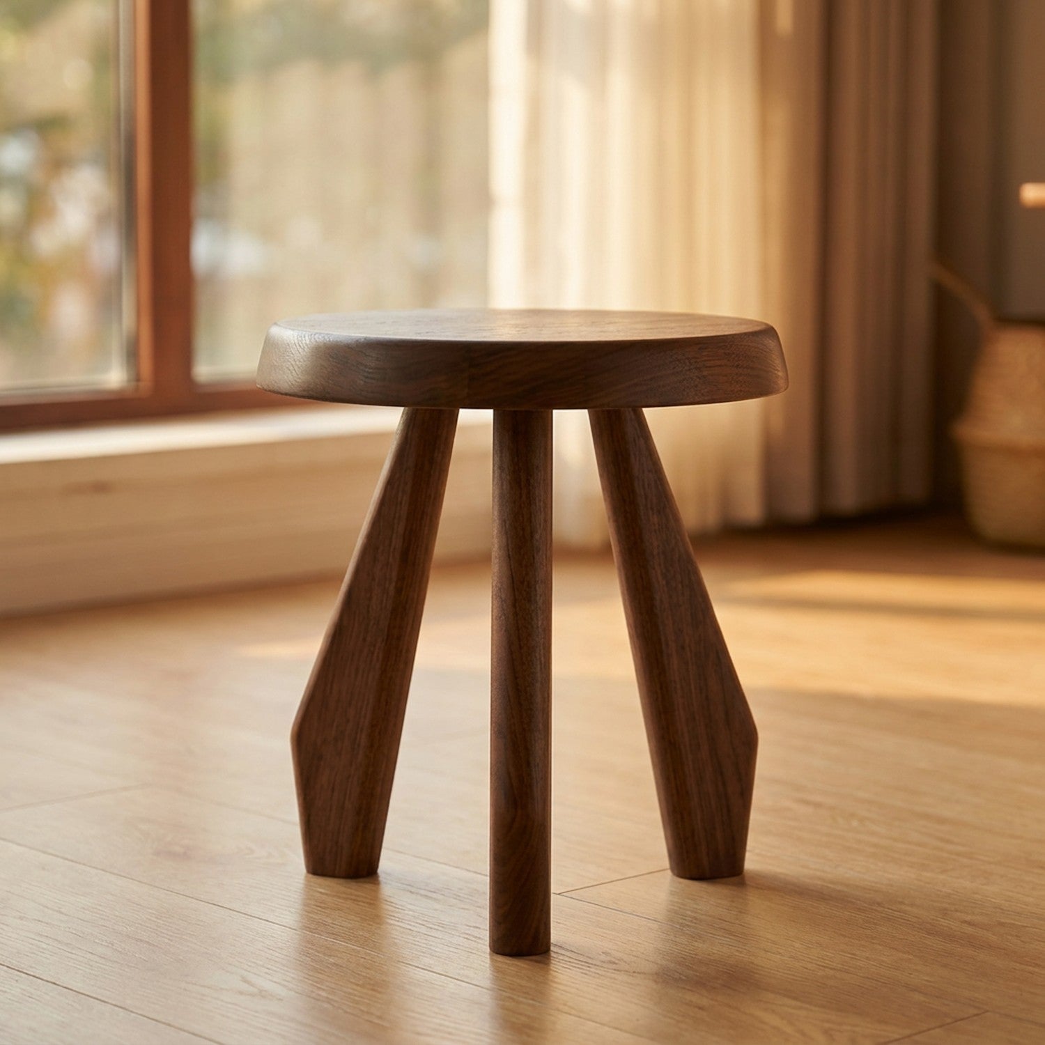 Tabouret haut en bois noyer avec pieds carrés tripode