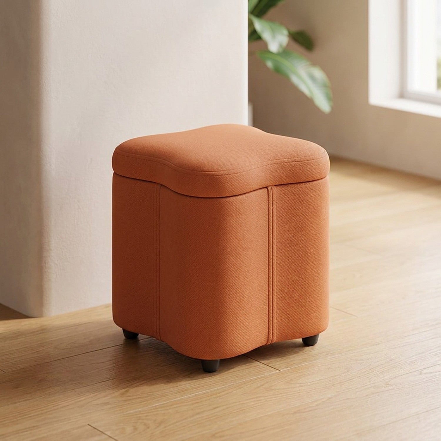 Tabouret coffre de rangement orange terracotta à assise rembourrée arrondie