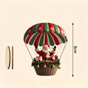 Détail ornement montgolfière Père Noël en bois 8 cm vue face et profil