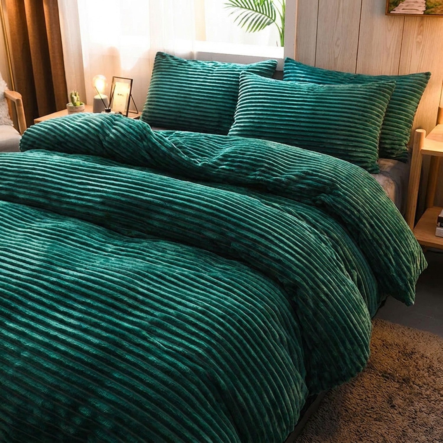 Gros plan sur la texture côtelée d une parure de lit en velours vert