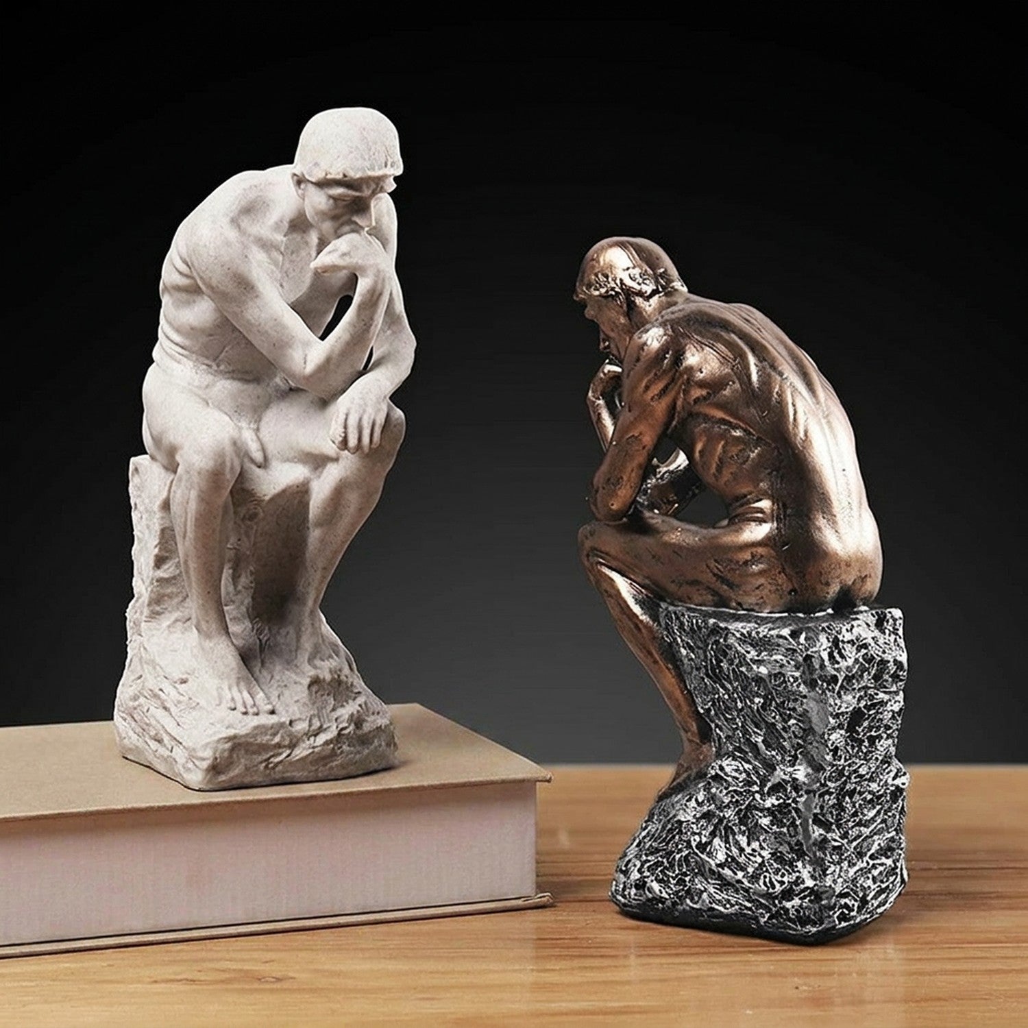 Statue Penseur Rodin résine argent