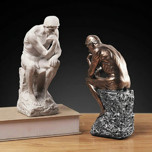 Statue Penseur Rodin résine argent