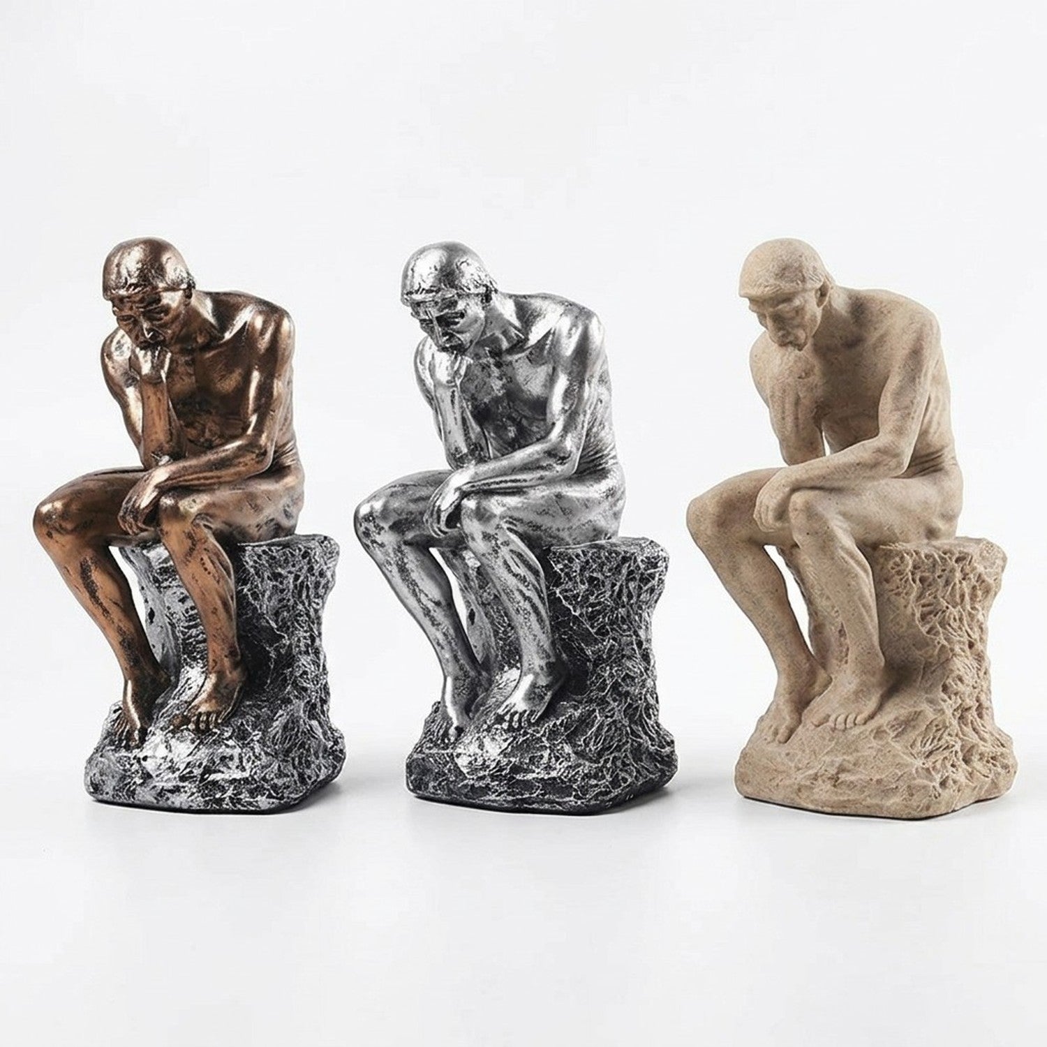Statue Penseur Rodin 3 couleurs argent or sable