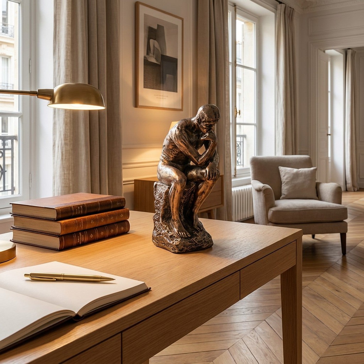 Statue Penseur Rodin sur bureau moderne décoration