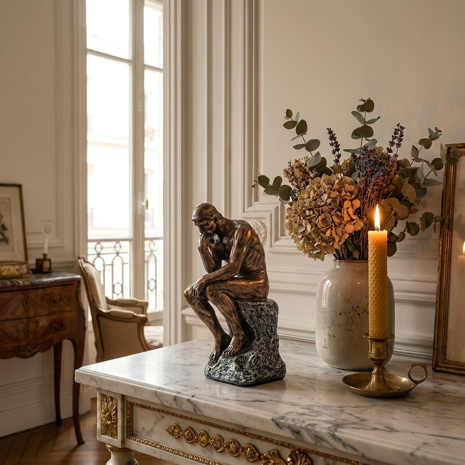 Statue Penseur Rodin console marbre appartement français