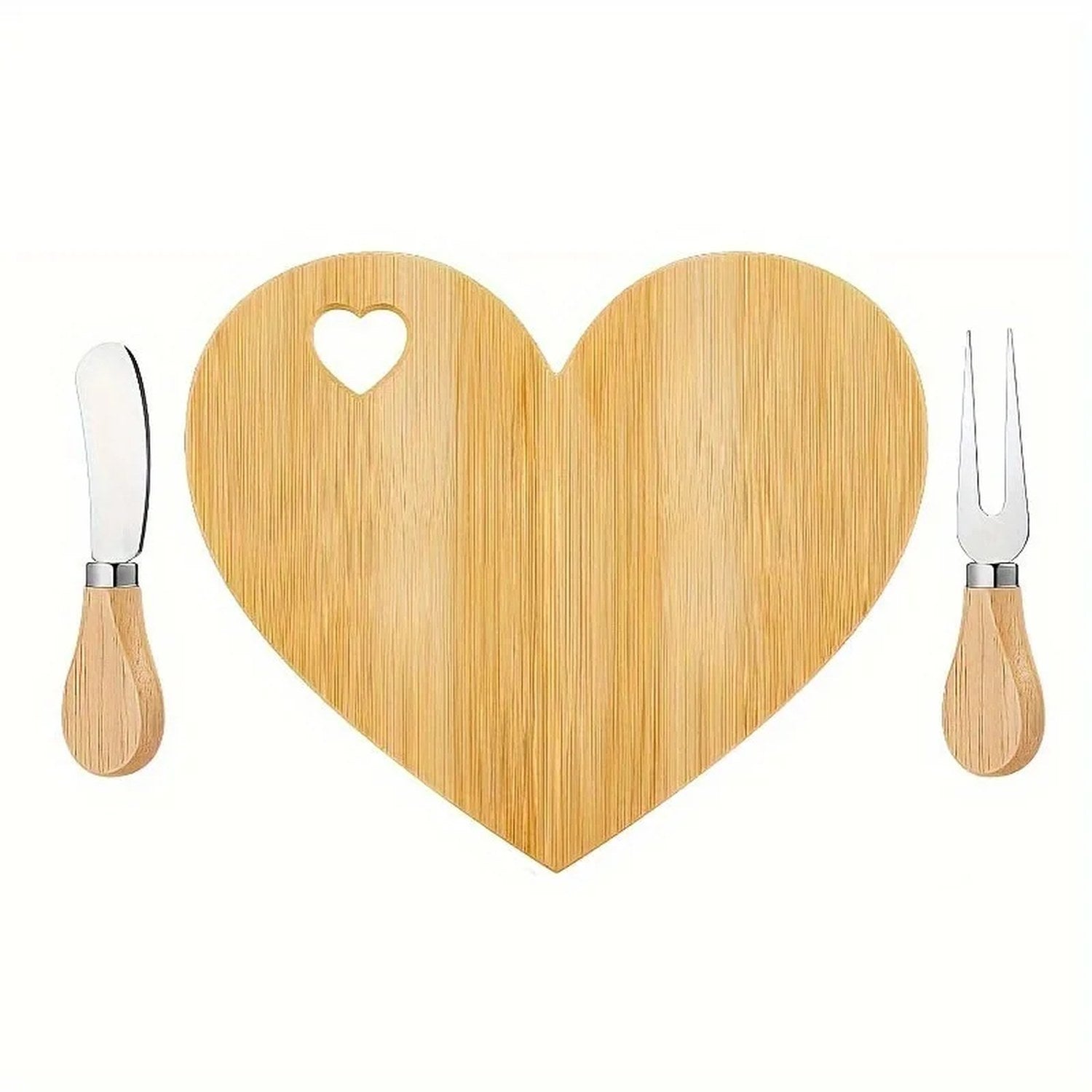 Mini planche cœur bambou avec couteau à beurre et fourchette à fromage